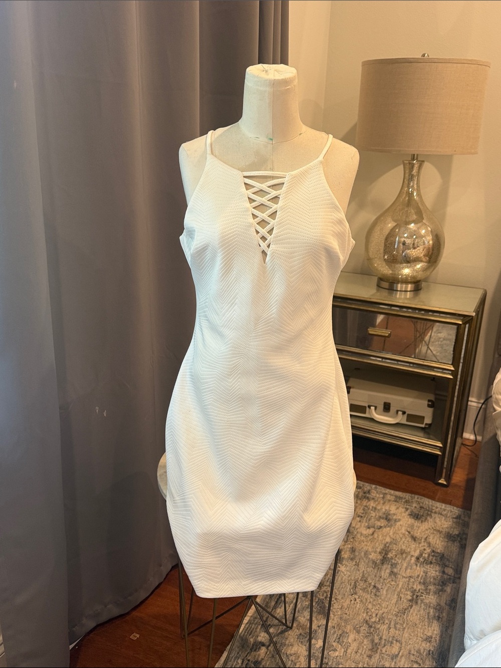 Guess White Lace-Up Front Mini Dress